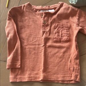 Zara toddler boy Long Sleeve Henley Shirt - Rust